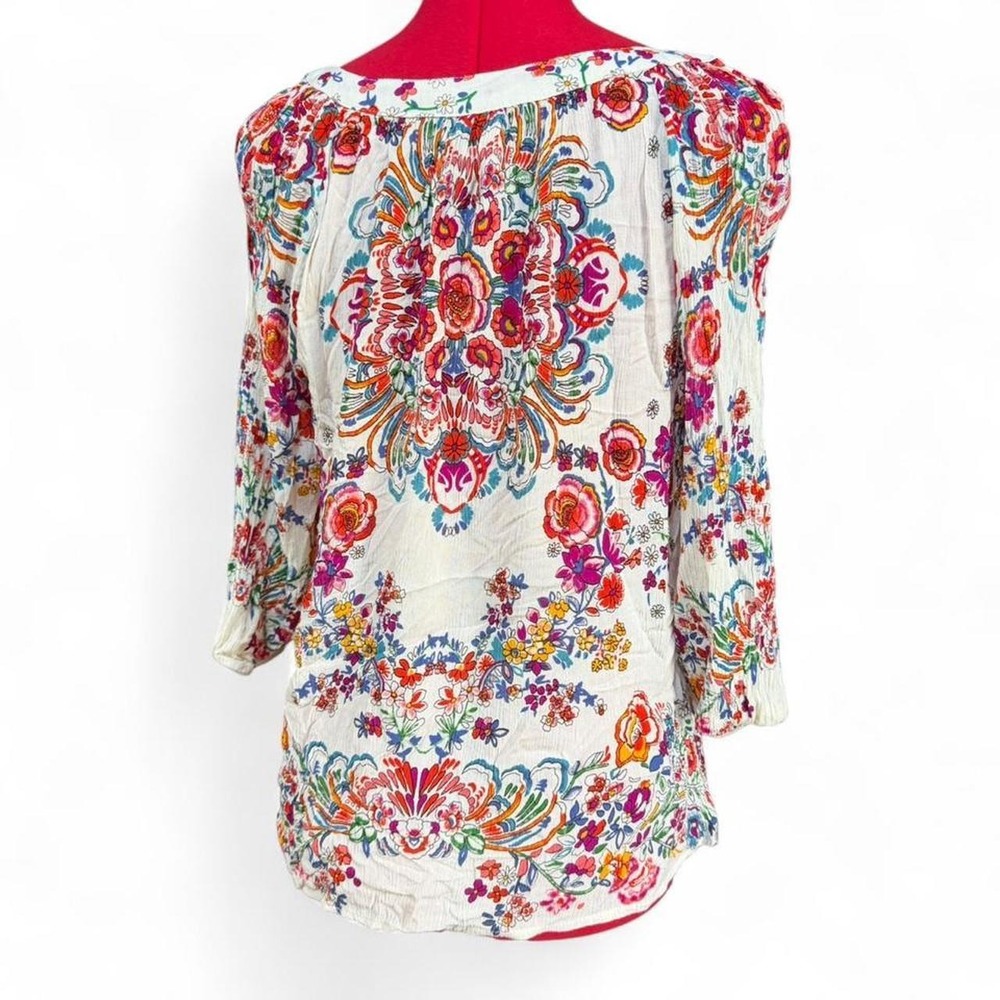 Billabong multicolored floral v neck peasant blouse with 3/4 sleeves medium boho - Picture 4 of 8